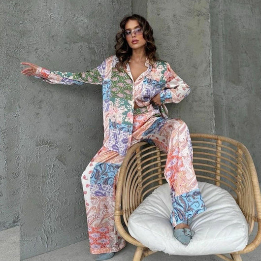 Conjunto Estampado Europeo Americano: Blusa Manga Larga y Pantalón para Mujer - Image 4
