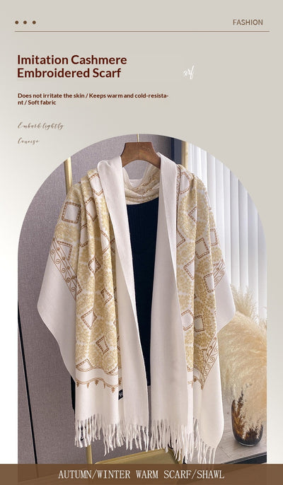 Chal Bordado con Flecos y Patrón Jacquard Geométrico para Mujer - Image 12