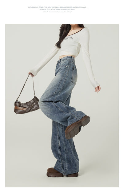 Jeans Anchos Retro Azul Vintage de Cintura Alta para Mujer - Image 11