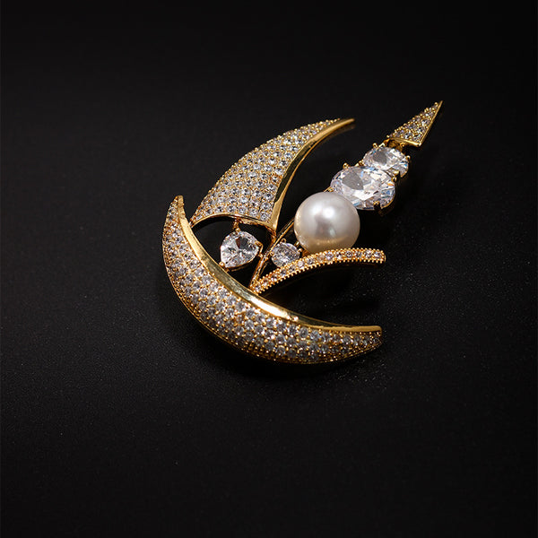 Broche Velero Náutico con Perlas de Concha y Oro Incrustado