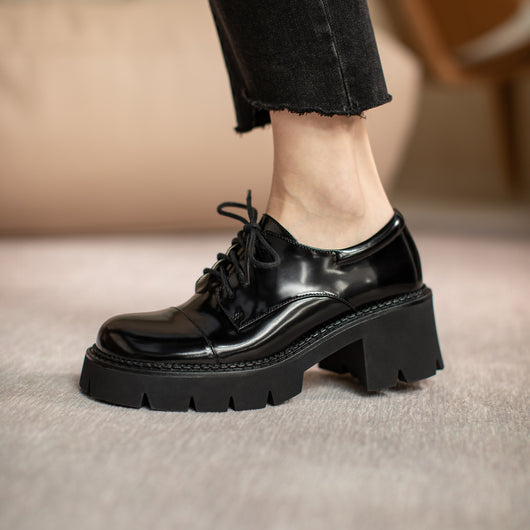 Zapatos Oxford Mujer Estilo Británico Suela Gruesa con Cordones - Image 15