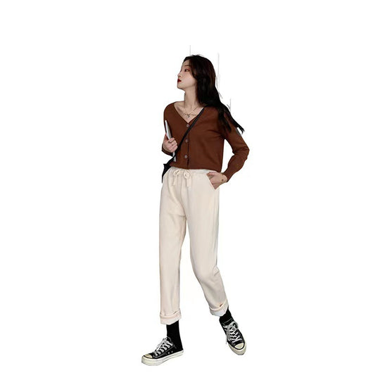 Pantalones Crema de Lana de Cordero Engrosados para Mujer - Image 10