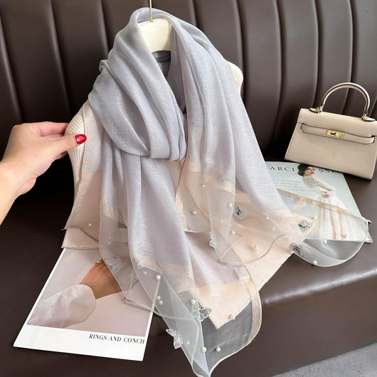Pañuelo de Seda con Mariposas Beige para Otoño-Invierno - Image 37