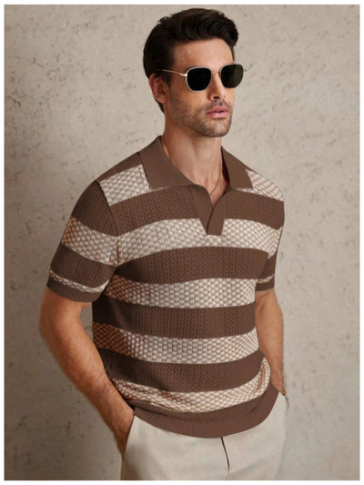 Polo Manga Corta Tejido a Rayas para Hombre - Image 13