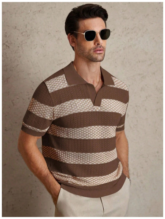 Polo Manga Corta Tejido a Rayas para Hombre - Image 13
