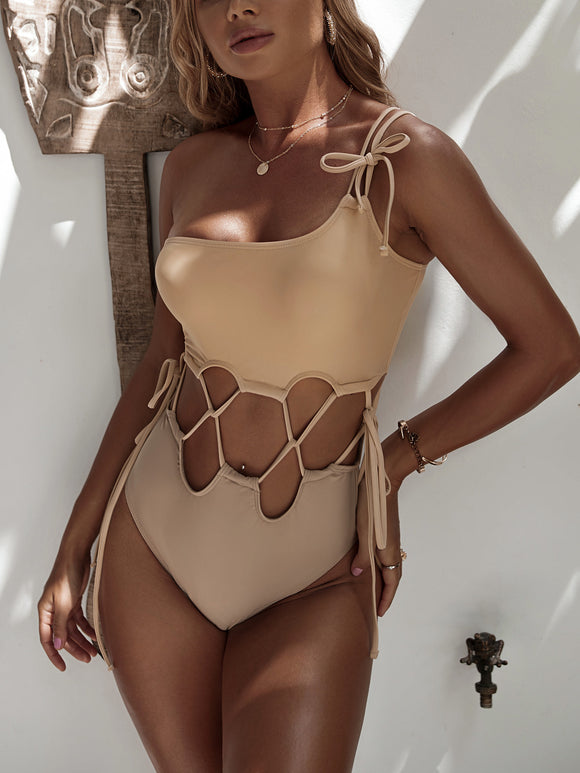 Traje de Baño Entero Elegante de Color Liso para Mujer