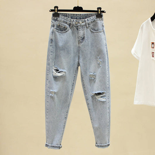 Pantalones Vaqueros Rotos Cintura Alta Suelta para Mujer - Image 6