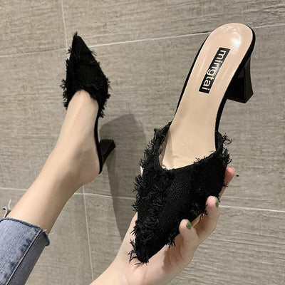 Sandalias y Pantuflas Tipo Baotou con Tacón Medio y Punta Afilada para Mujer - Image 5