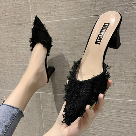 Sandalias y Pantuflas Tipo Baotou con Tacón Medio y Punta Afilada para Mujer - Image 5