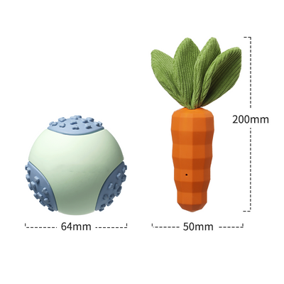 Mint green and blue rubber dog toy ball with textured nubs, measuring 64mm, for vocal and bite-resistant play. - Image 19