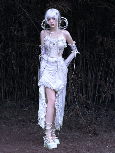 Vestido Gótico Blanco Estilo Chino con Malla y Cordón - Diseño Dark Verano - Image 10