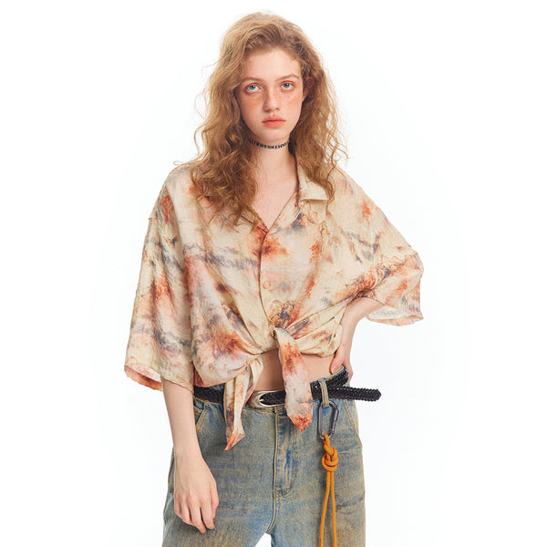 Camisa Teñida a Mano de Manga Corta Unisex