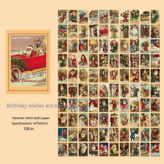 100 mini retro Christmas paper notes featuring vintage illustrations of Santa, snowmen, and holiday scenes. - Image 4