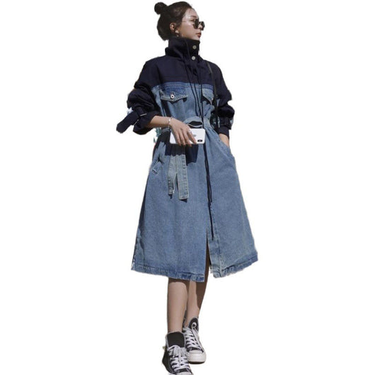 Vestido Denim Patchwork con Cortavientos de Moda - Image 8