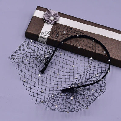 Velo Nupcial con Strass y Cinta Frontal de Malla - Negro y Blanco - Image 9