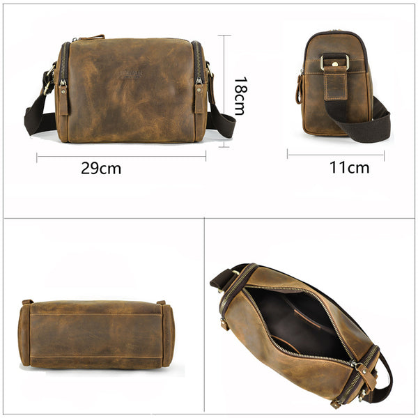 Bolso Mensajero de Cuero Crazy Horse Retro para Hombre