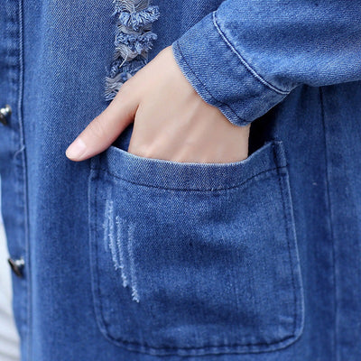 Chaqueta Denim Suelta con Roturas Estilo Mid-Length - Image 2