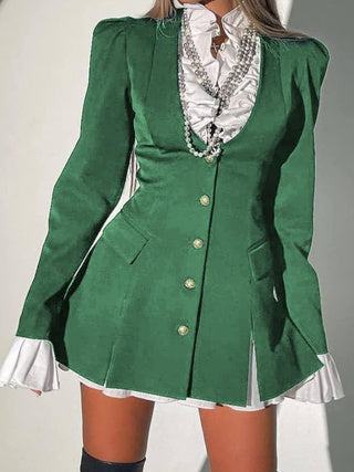 Vestido Camisa A-Line con Botones de Patchwork en Colores Sólidos - Image 9