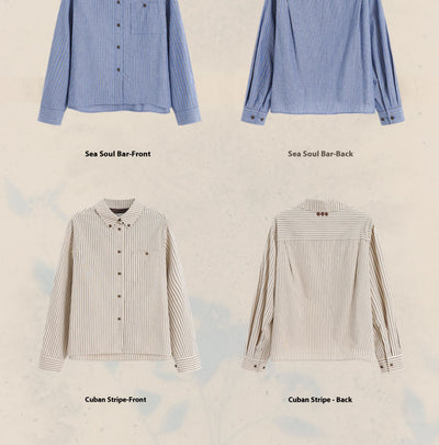 Camisa Clásica Retro Americana con Cuello Solapa y Rayas Bordadas para Mujer - Image 8