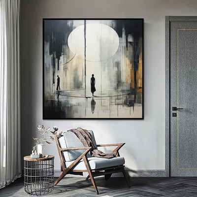 Cuadro Abstracto Blanco y Negro Pintura al Óleo Artesanal Decoración Neoclásica - Image 3