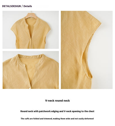 Blusa Lino Puro Cuello V Sin Mangas - Estilo Old Money Minimalista - Image 14