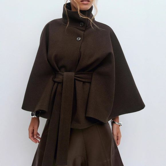 Women's High Neck Trench Coat - Minimalist Design