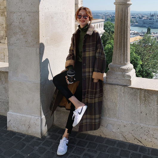 Abrigo de Lana a Cuadros Oversized para Otoño e Invierno