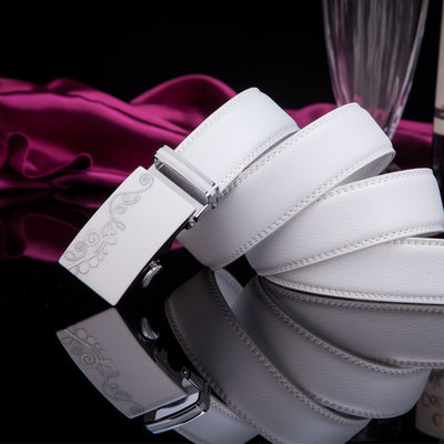Cinturón de Cuero para Hombre con Hebilla Automática Aleación Blanco - Image 5