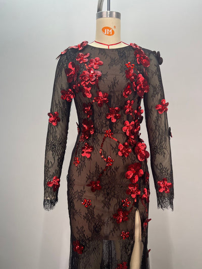 Vestido de Fiesta Elegante con Lentejuelas, Escote Redondo y Transparencias - Image 6