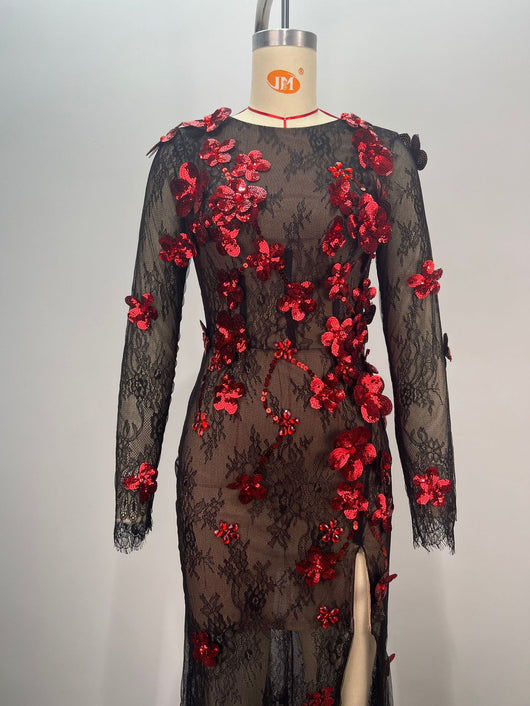 Vestido de Fiesta Elegante con Lentejuelas, Escote Redondo y Transparencias - Image 6