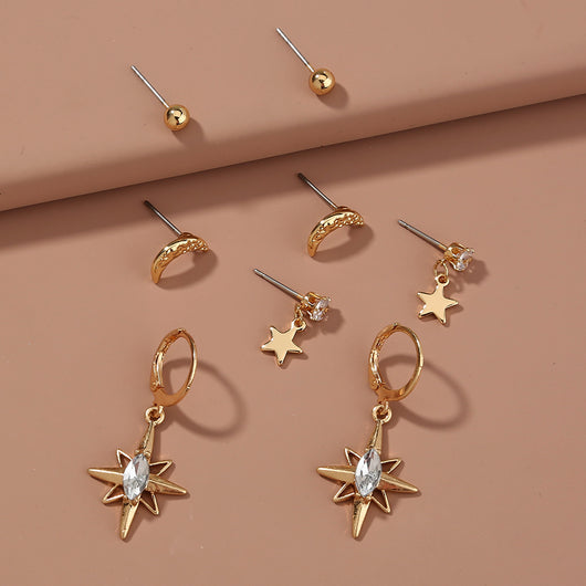 Set de 4 Aretes Lunares Brillantes - Diseño Moderno - Image 2