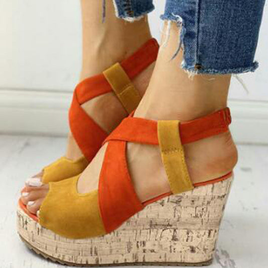 Sandalias Cuña Tacón Alto Estilo Europeo Boca de Pez