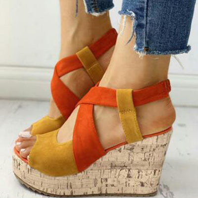 Sandalias Cuña Tacón Alto Estilo Europeo Boca de Pez