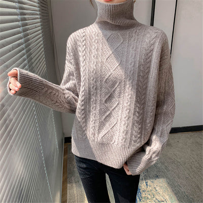 Suéter de Cuello Alto en Cashmere para Invierno - Diseño Texturizado Talla Grande - Image 12