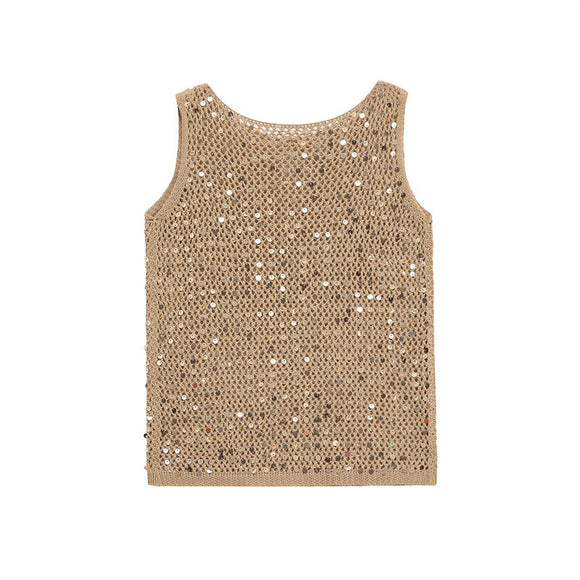 Chaleco Retro Artístico con Lentejuelas Caladas