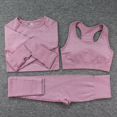 Conjunto Deportivo 3 Piezas: Top Manga Larga, Sostén y Pantalones para Yoga - Image 9