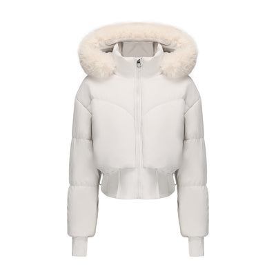 Chaqueta de Algodón Corta con Capucha y Cuello de Pelaje para Mujer - Image 8