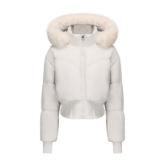 Chaqueta de Algodón Corta con Capucha y Cuello de Pelaje para Mujer - Image 8