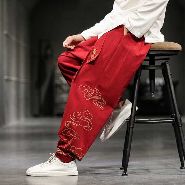 Pantalones Holgados Estilo Chino para Hombre con Estampado Tradicional Talla Grande