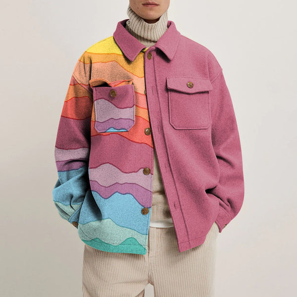 Camisa Estampada Hombre Cuello Solapa Suelta Estilo Europeo