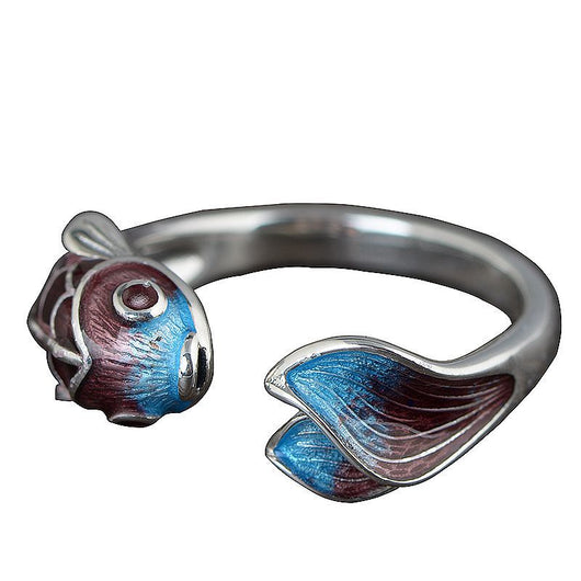 Anillo de Plata S925 Carpa Koi Azul Esmaltado Estilo Retro - Image 5