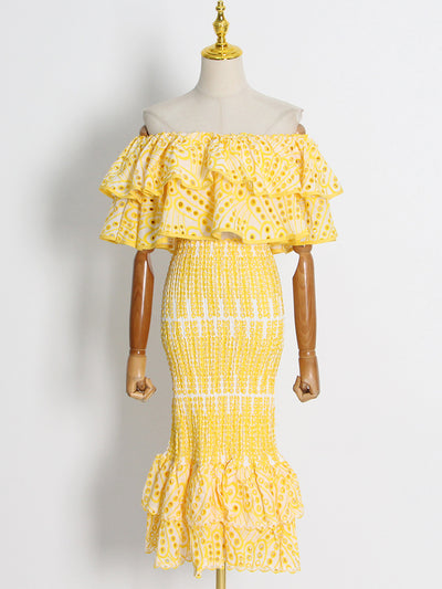 Conjunto Elegante: Blusa Volantes Irregular y Falda Fishtail Cintura Alta - Image 3