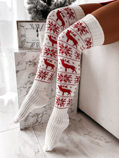 Calcetines Navideños Largos para Mujer - Tejido de Algodón y Lana con Diseño de Venado - Image 5