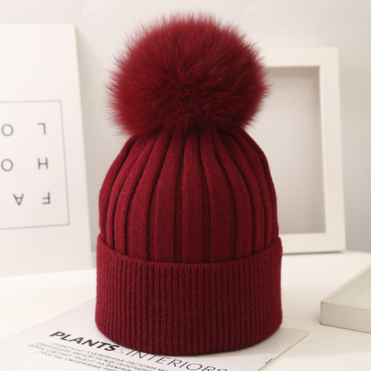 Gorro Tejido Infantil con Pompón de Pelaje de Zorro - Image 25
