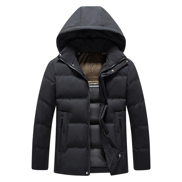 Abrigo Acolchado de Algodón para Hombre con Capucha Desmontable Forrada en Polar