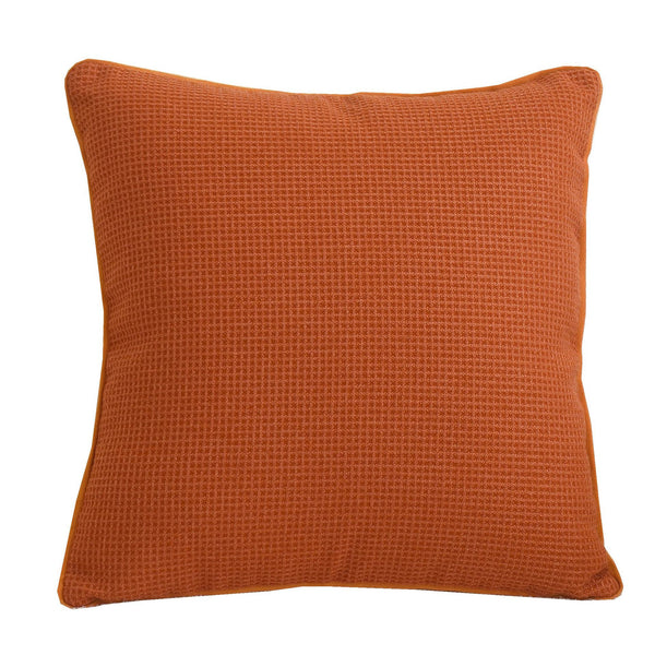 Funda de Almohada Cuadros Naranja en Algodón y Lino
