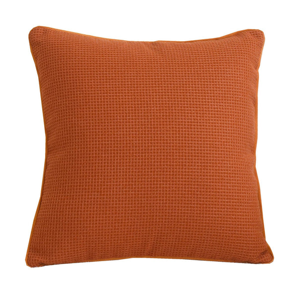 Funda de Almohada Cuadros Naranja en Algodón y Lino