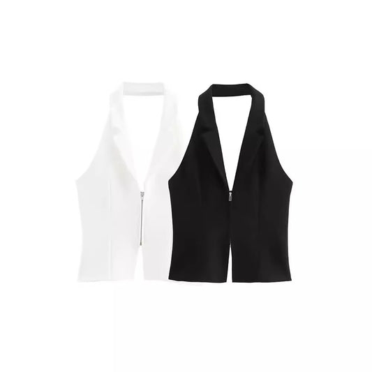Blusa Escotada sin Espalda con Diseño de Cierre y Ajuste Ceñido