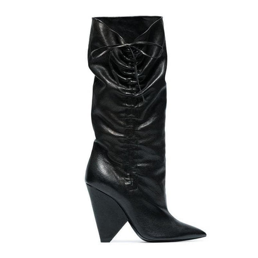 Botas Martin Altas con Tacón Cónico y Cordones Plisados para Mujer - Image 3