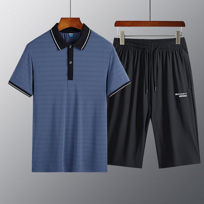 Traje de Verano en Seda de Hielo para Hombres Maduros - Conjunto Ligero de Pantalón Corto y Camisa - Image 3